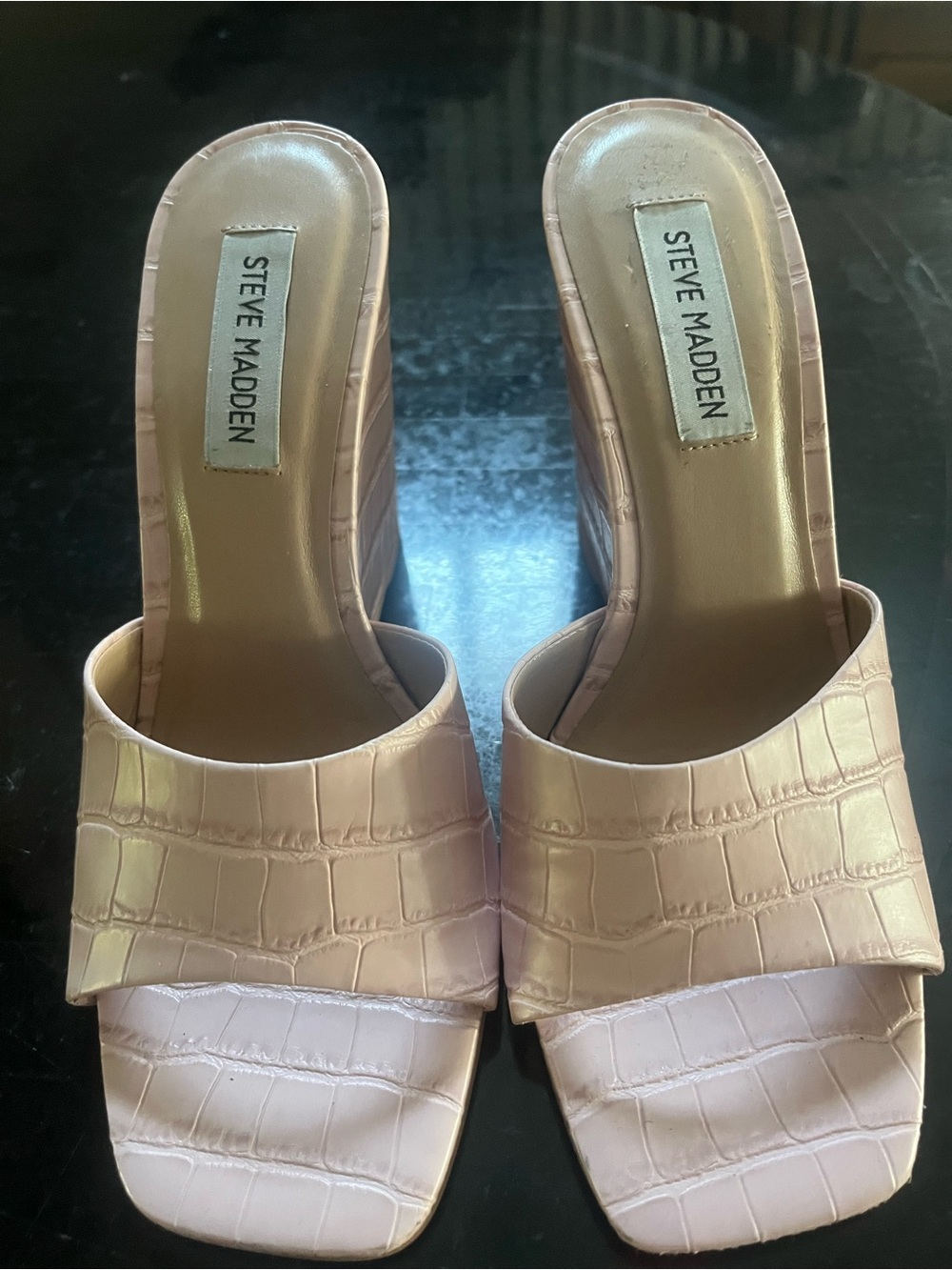 Steve Madden Light Pink Croc-Embossed Slide Wedge Mules